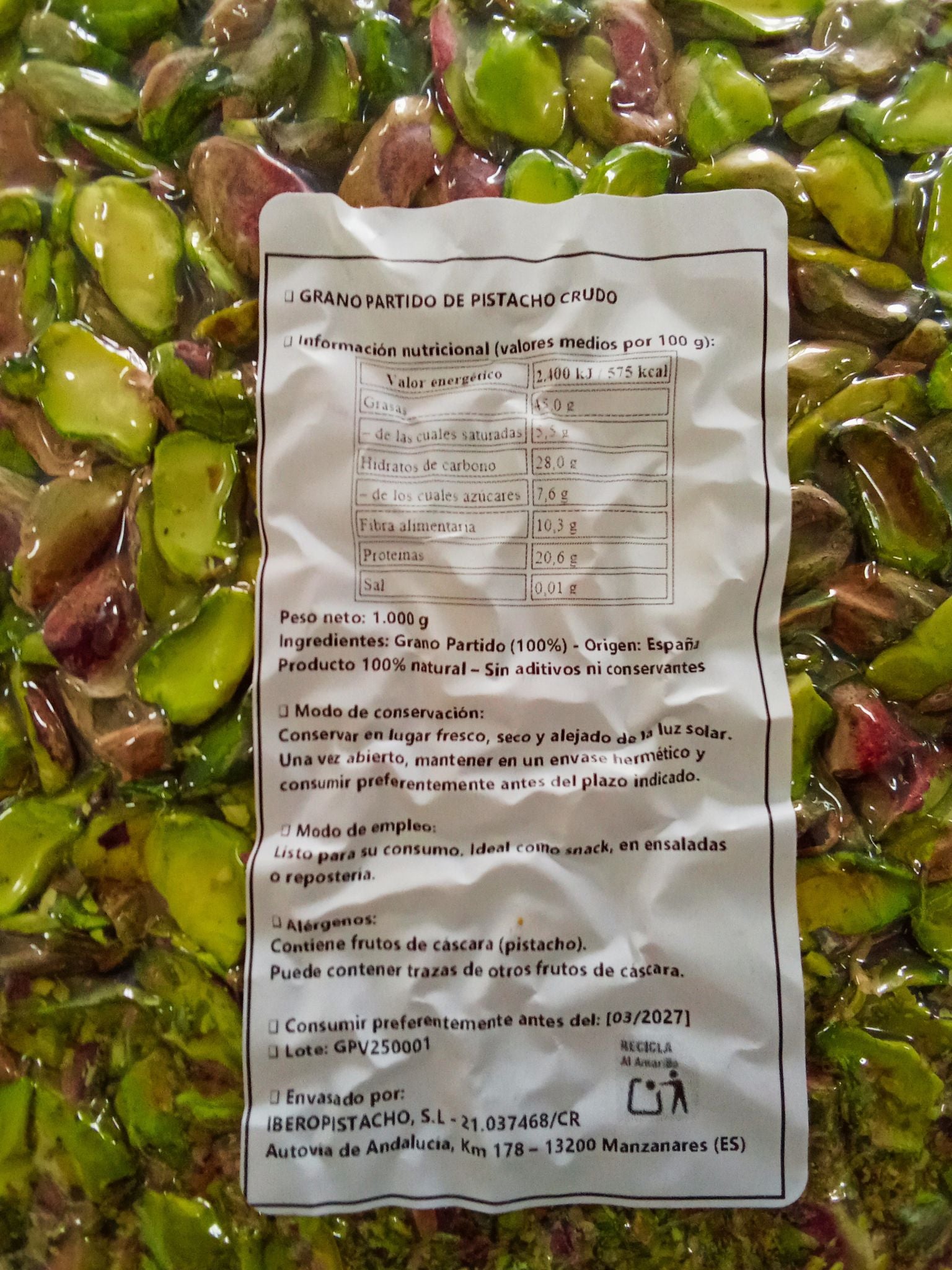 Pistacho Crudo Grano Partido — Pack 3 kg (3 × 1 kg al vacío)